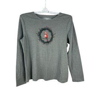 Croft & Barrow Classic Tee XL Cardinal Wreath Gray Long Sleeve Womens Shirt